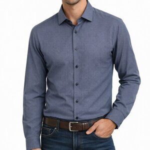Murano Slim Fit Non Iron Navy Micro Dot Dress Shirt 16 34 Cotton Preppy Office